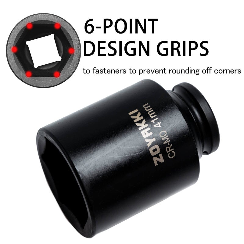 ZOYAKKI 1/2 "" Drive x 41 mm Deep 6 PT Impact Socket  CR-MO  1/2-inch Drive 6 Point Axle Nut Socket for Easy Removal of Axle Shaft Nuts (41MM) - Image 2